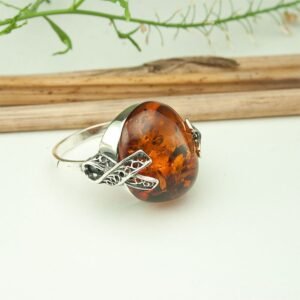 Handmade Authentic Baltic Amber 925 Sterling Silver Ring Size 8 1/2 JEWELR